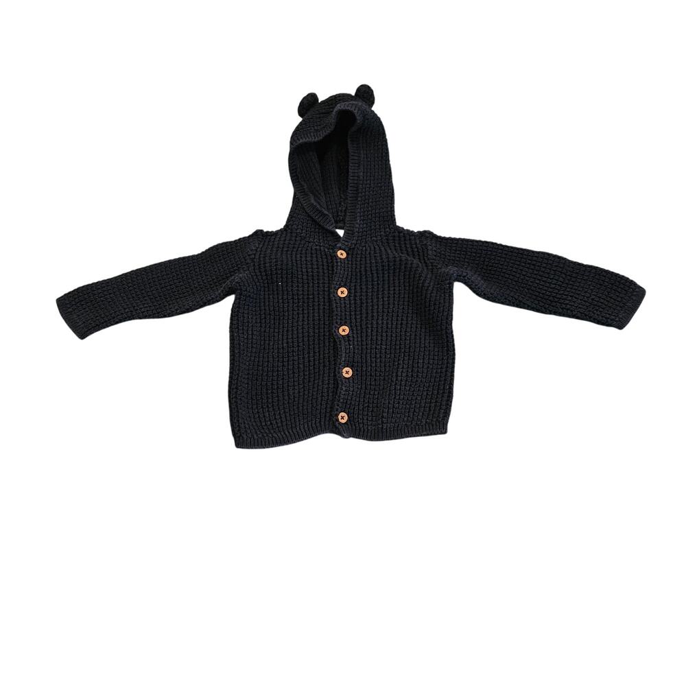 Carter’s Baby 12M Navy Blue Chunky Knit Bear Ear Hooded Cardigan Sweater